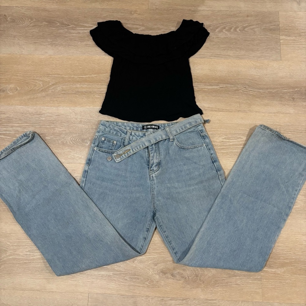 The Kript Gunner Straight Leg Women’s Denim Jeans Large High Rise Streetwear